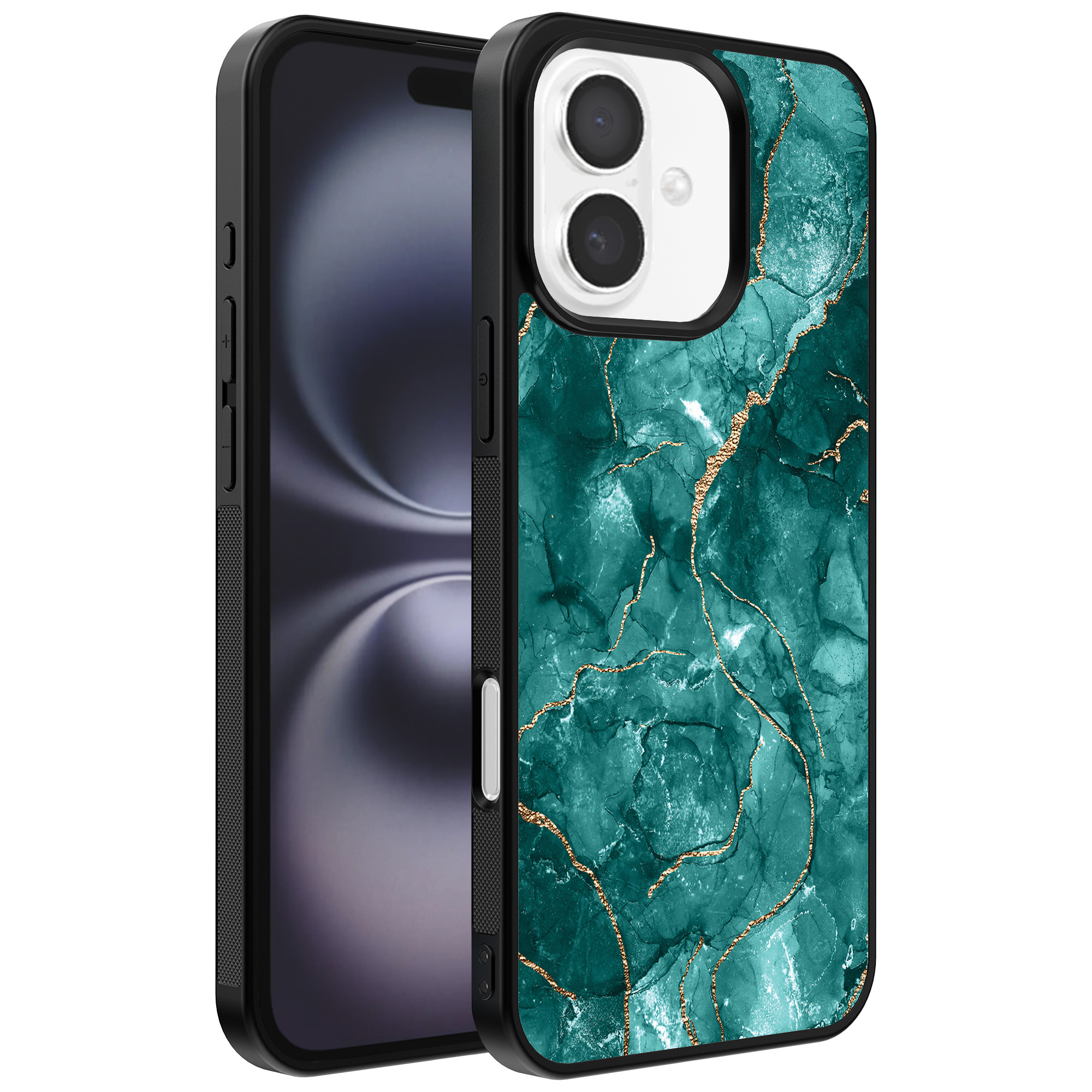 Iphone 16 telefoonhoesje met groen marmer opdruk (1)