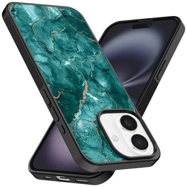 Iphone 16 telefoonhoesje met groen marmer opdruk (2)