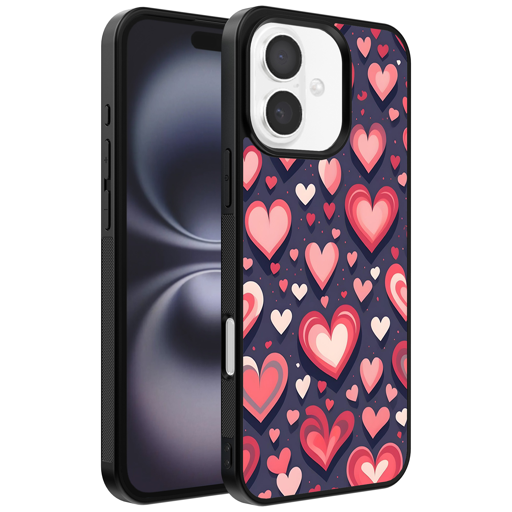 Iphone 16 telefoonhoesje met hartjes opdruk groot (1)