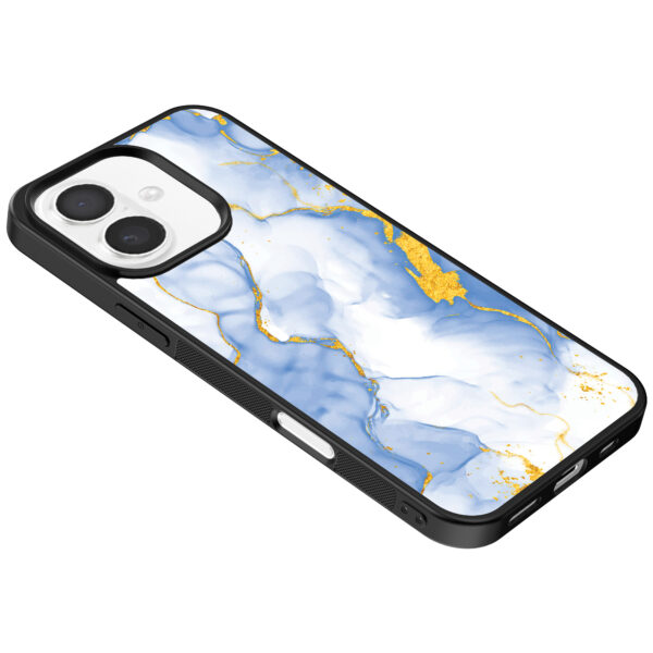 Iphone 16 telefoonhoesje met lichtblauw goud marmer opdruk (5)