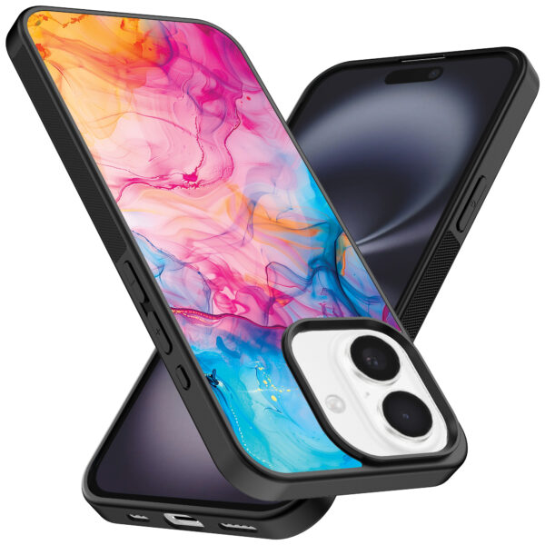 Iphone 16 telefoonhoesje met regenboog acryl marmer opdruk (2)