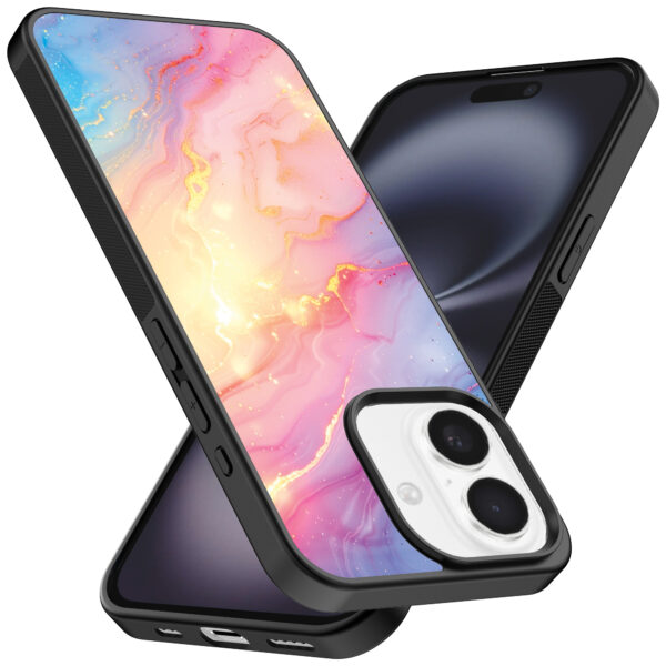 Iphone 16 telefoonhoesje met regenboog glitter marmer opdruk (2)