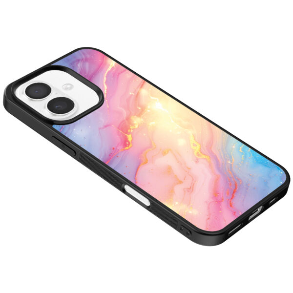 Iphone 16 telefoonhoesje met regenboog glitter marmer opdruk (5)