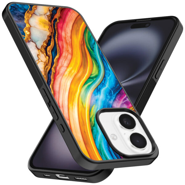 Iphone 16 telefoonhoesje met regenboog goud marmer opdruk (2)