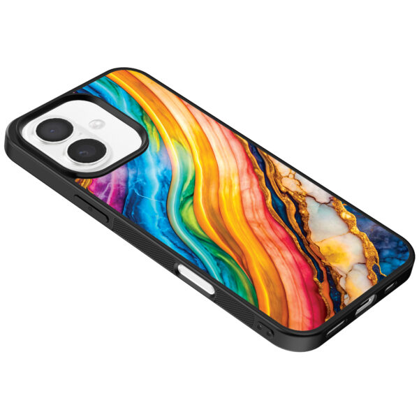 Iphone 16 telefoonhoesje met regenboog goud marmer opdruk (5)