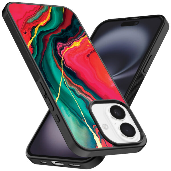 Iphone 16 telefoonhoesje met rood groen marmer opdruk (2)