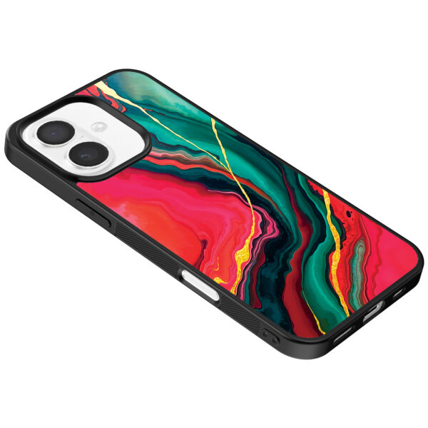 Iphone 16 telefoonhoesje met rood groen marmer opdruk (5)