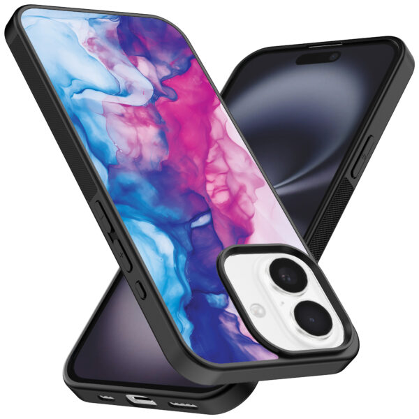 Iphone 16 telefoonhoesje met roze blauw marmer opdruk (2)