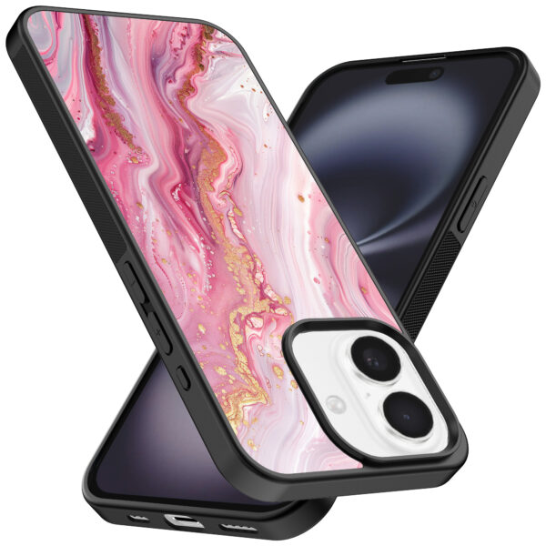 Iphone 16 telefoonhoesje met roze marmer opdruk (2)