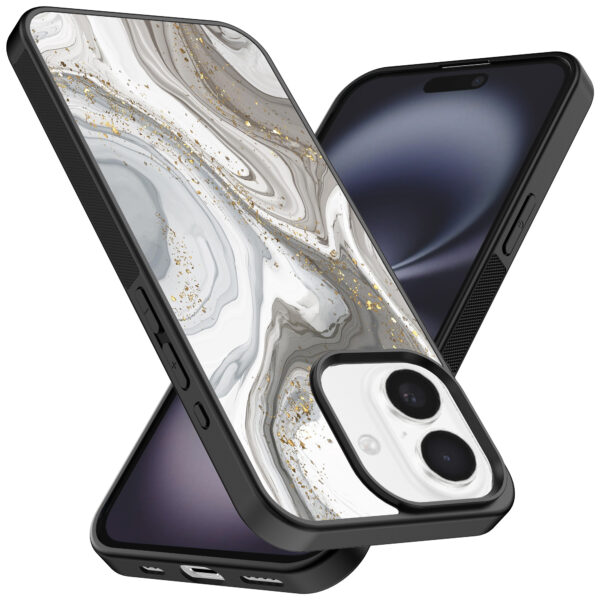 Iphone 16 telefoonhoesje met zilver marmer opdruk (2)