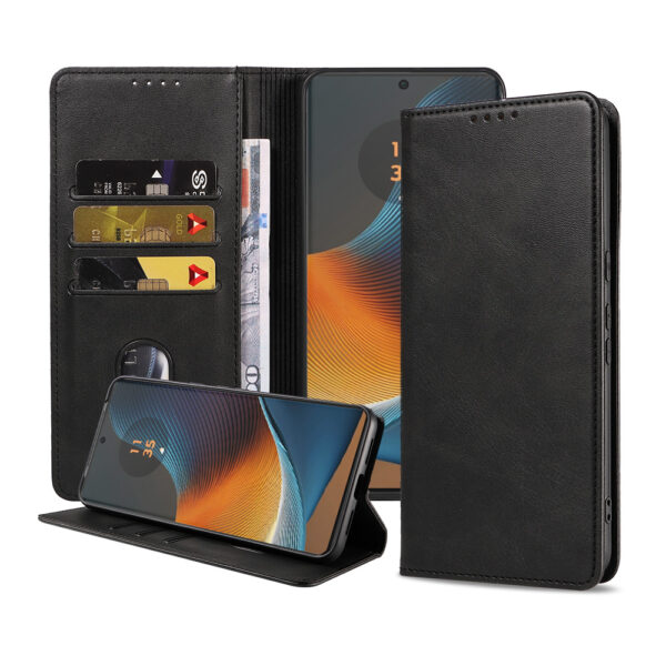 Motorola Edge 50 Fusion leren telefoonhoesje bookcase met pasjeshouder en magnetisch lipje (1)