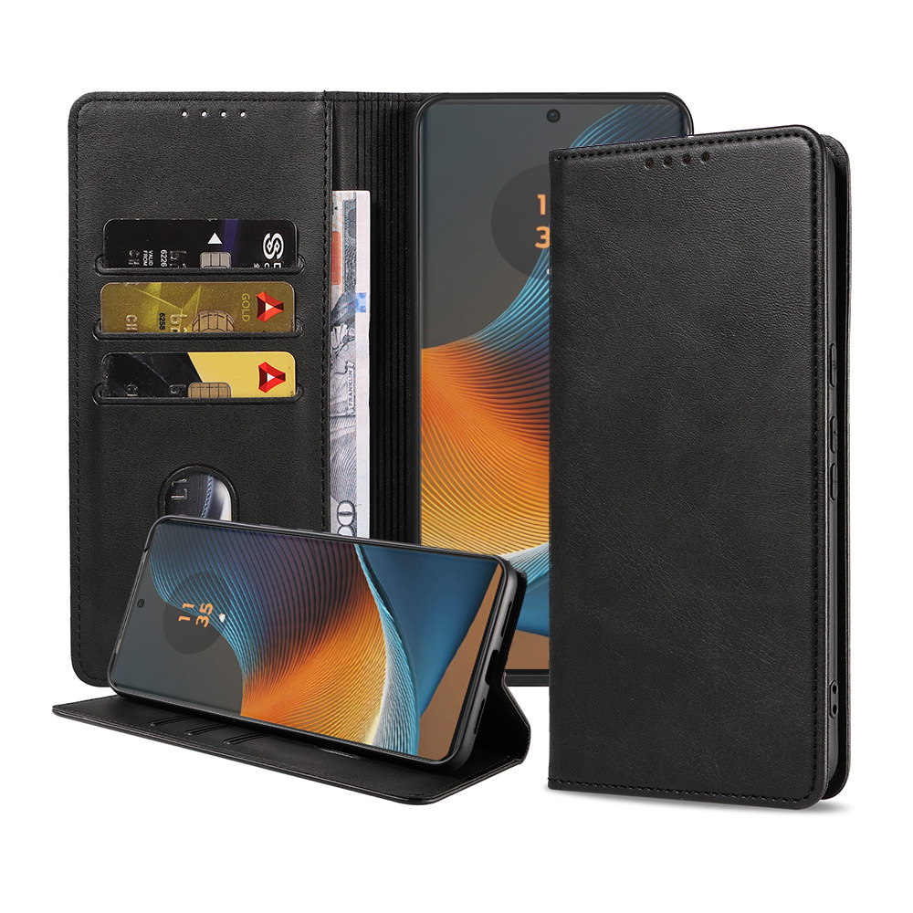 Motorola Edge 50 Fusion leren telefoonhoesje bookcase met pasjeshouder en magnetisch lipje (1)