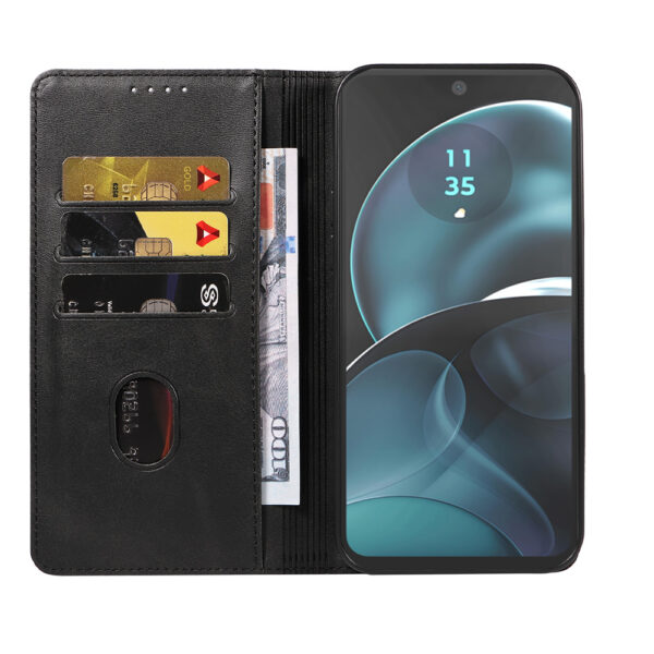 Motorola Moto G14 leren telefoonhoesje bookcase met pasjeshouder en magnetisch lipje (2)