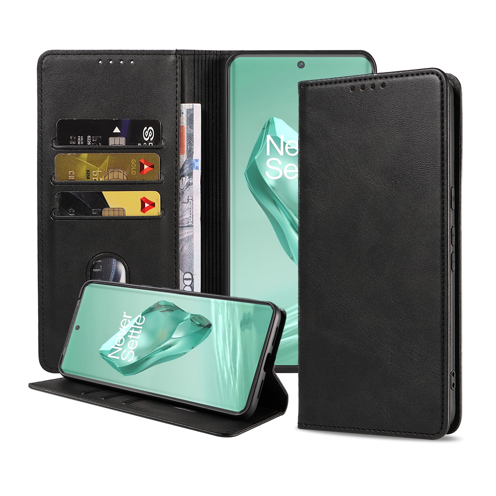 OnePlus 12 leren telefoonhoesje bookcase met pasjeshouder en magnetisch lipje (1)