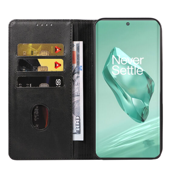 OnePlus 12 leren telefoonhoesje bookcase met pasjeshouder en magnetisch lipje (2)