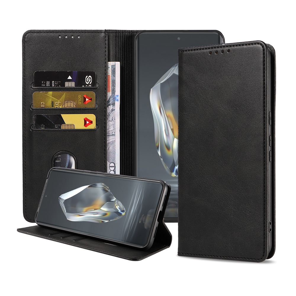 OnePlus 12R leren telefoonhoesje bookcase met pasjeshouder en magnetisch lipje (1)