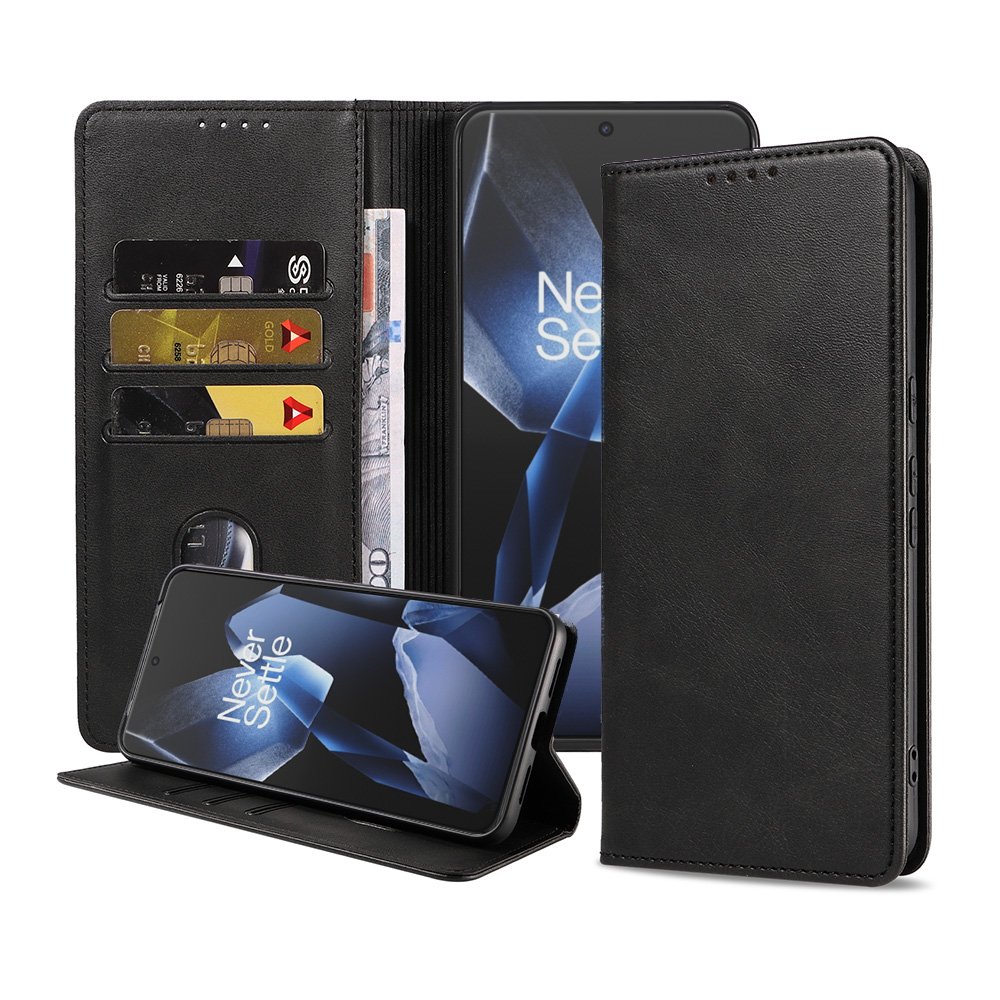 OnePlus 13 leren telefoonhoesje bookcase met pasjeshouder en magnetisch lipje (1)