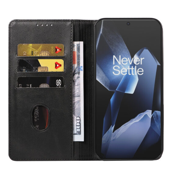 OnePlus 13 leren telefoonhoesje bookcase met pasjeshouder en magnetisch lipje (2)