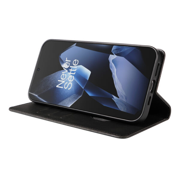 OnePlus 13 leren telefoonhoesje bookcase met pasjeshouder en magnetisch lipje (3)