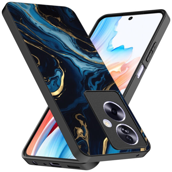 Oppo A2 telefoonhoesje met blauw goud marmer opdruk (2)