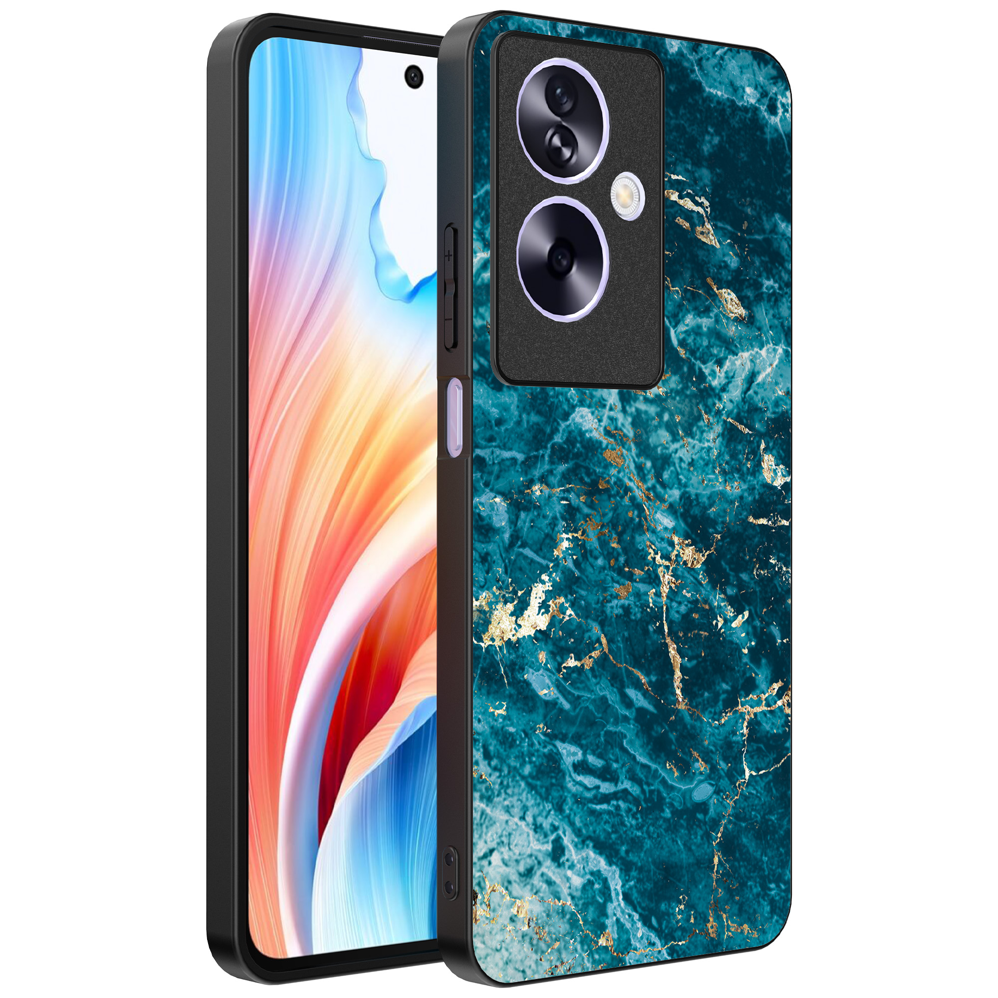 Oppo A2 telefoonhoesje met blauw marmer opdruk (1)