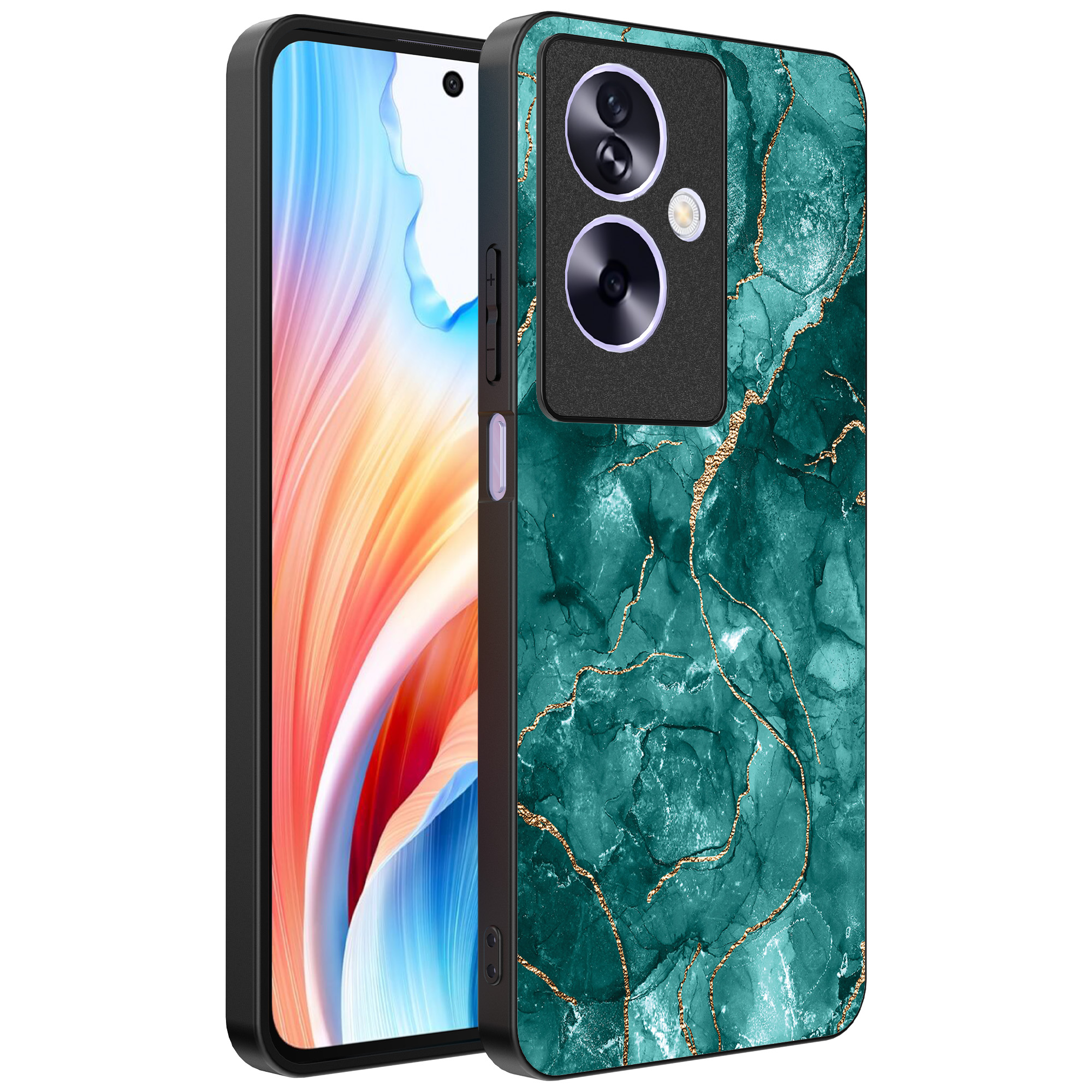 Oppo A2 telefoonhoesje met groen marmer opdruk (1)