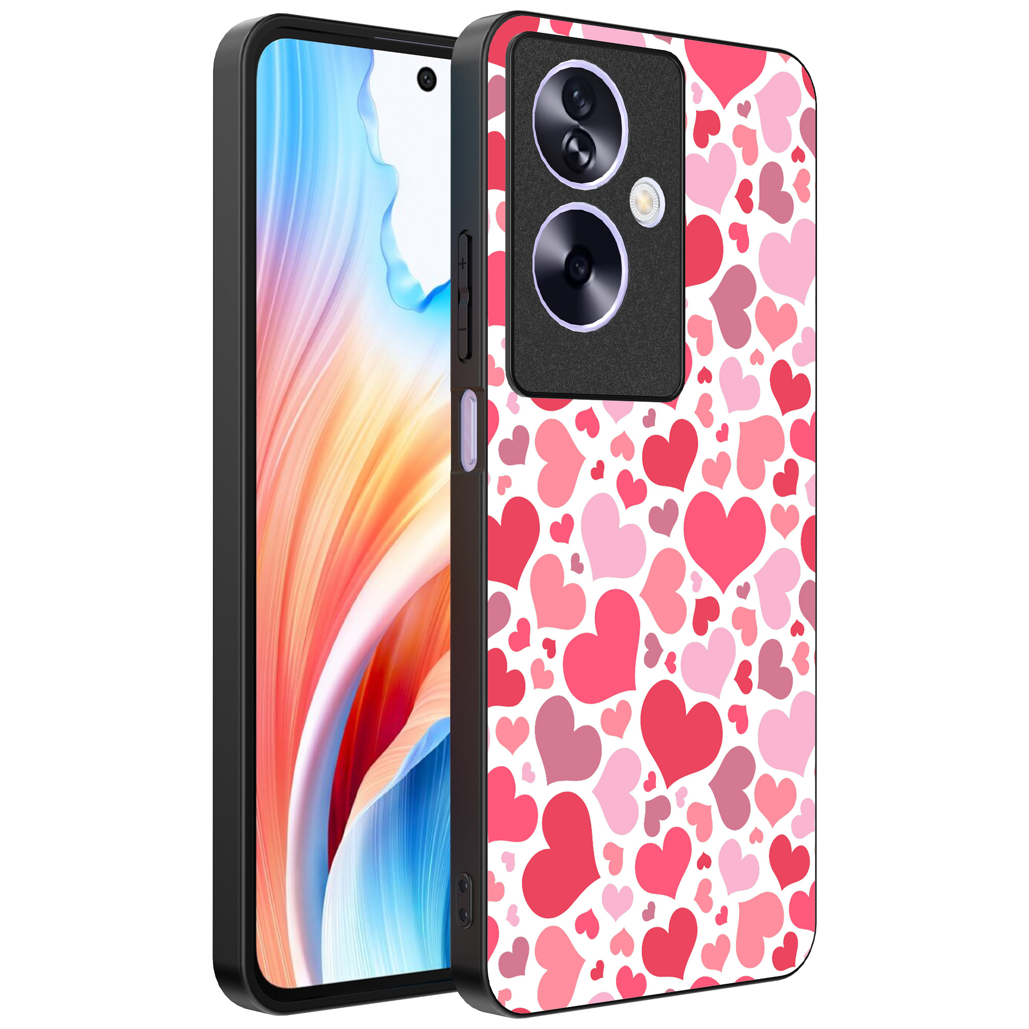 Oppo A2 telefoonhoesje met hartjes opdruk transparant (1)