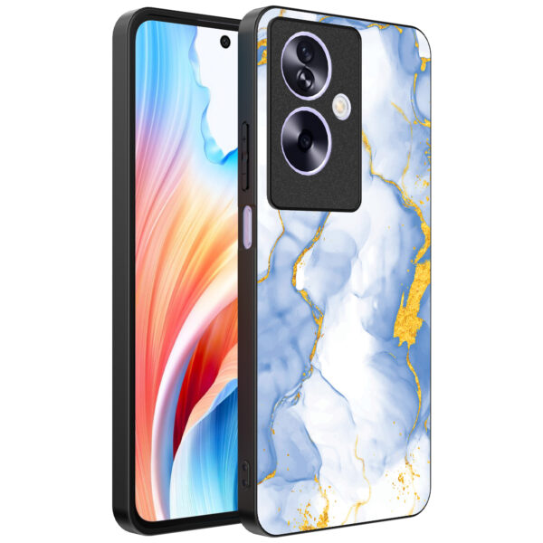 Oppo A2 telefoonhoesje met lichtblauw goud marmer opdruk (1)