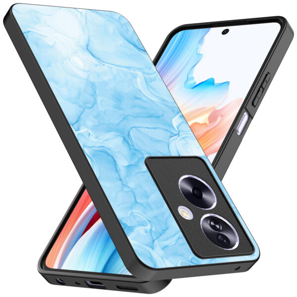 Oppo A2 telefoonhoesje met lichtblauw marmer opdruk (2)