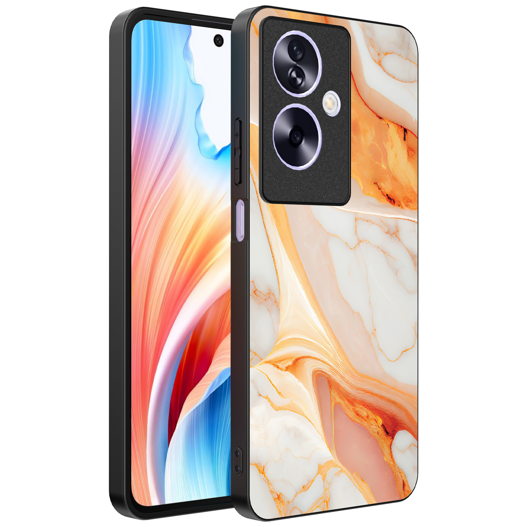 Oppo A2 telefoonhoesje met oranje marmer opdruk (1)