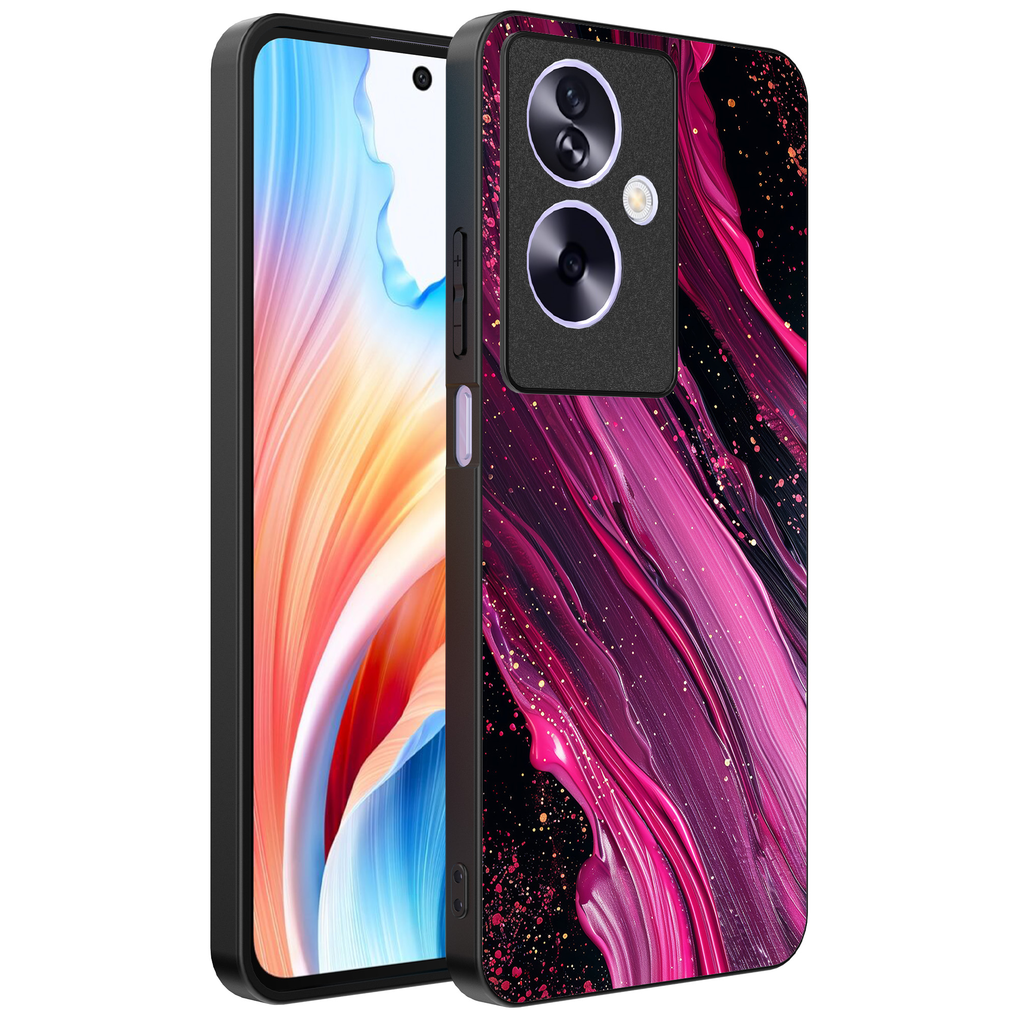 Oppo A2 telefoonhoesje met paars roze marmer opdruk (1)