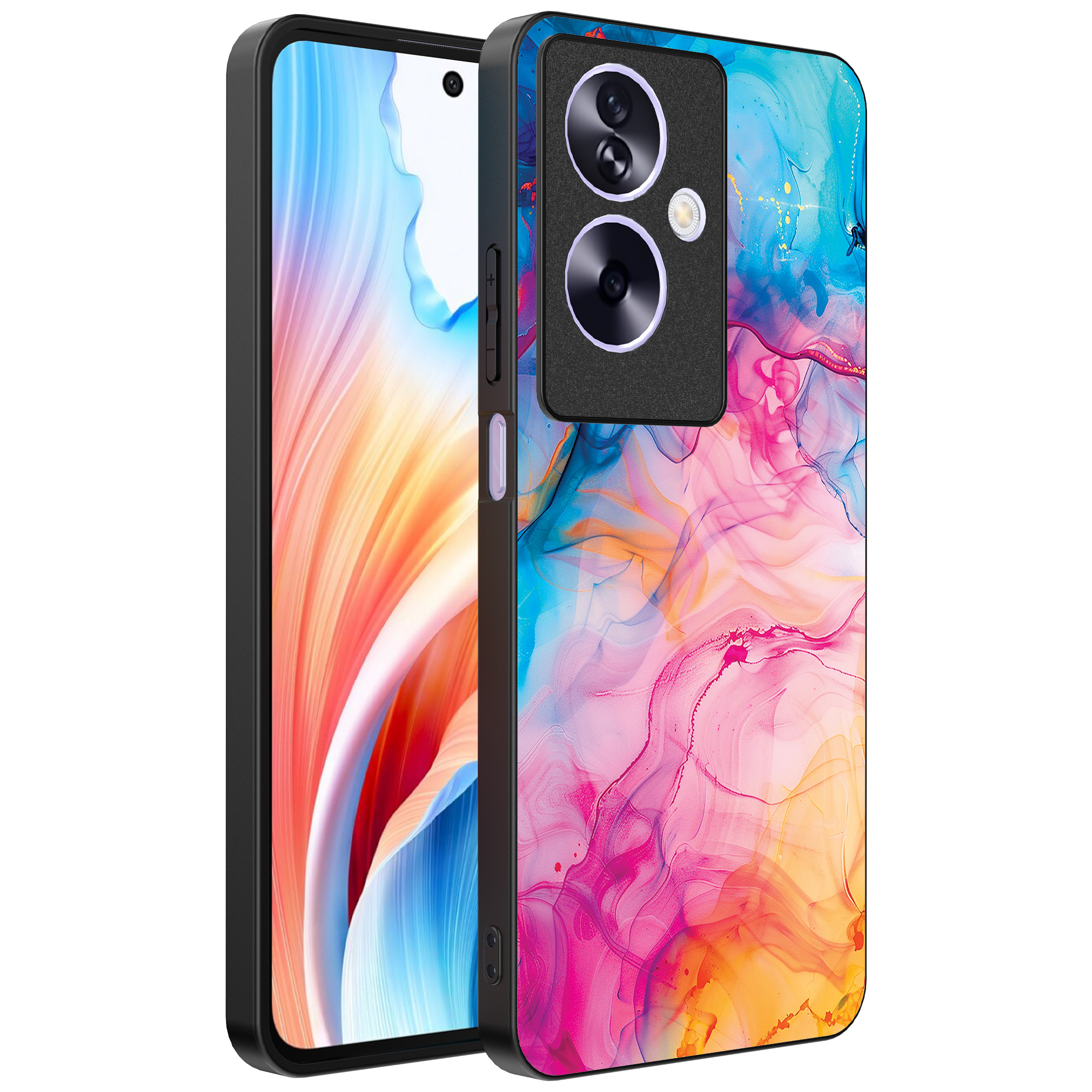 Oppo A2 telefoonhoesje met regenboog acryl marmer opdruk (1)