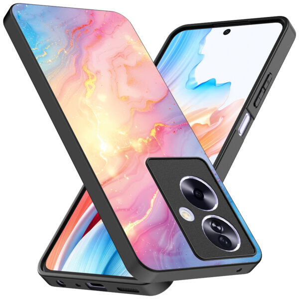 Oppo A2 telefoonhoesje met regenboog glitter marmer opdruk (2)