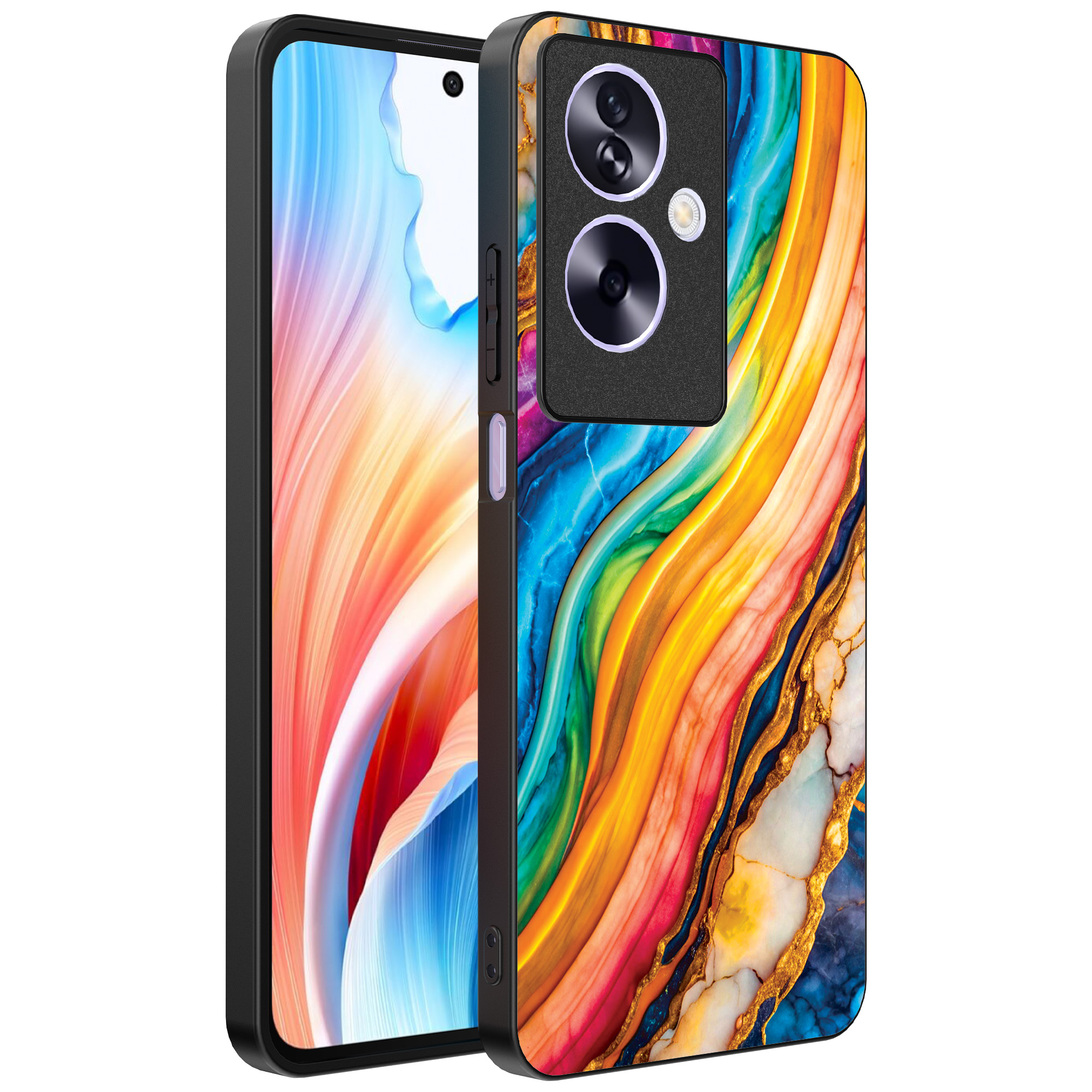 Oppo A2 telefoonhoesje met regenboog goud marmer opdruk (1)