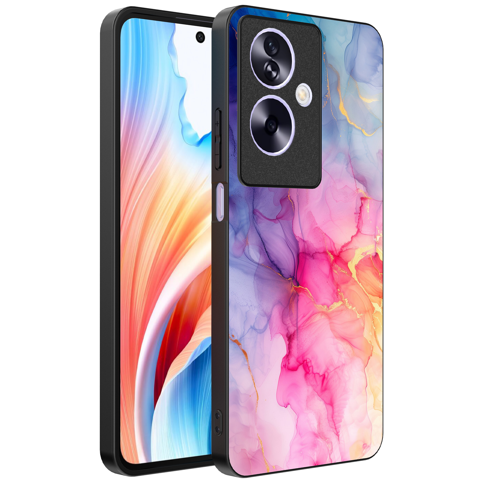 Oppo A2 telefoonhoesje met regenboog marmer opdruk (1)