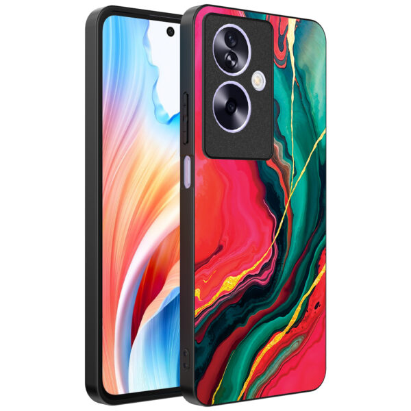 Oppo A2 telefoonhoesje met rood groen marmer opdruk (1)