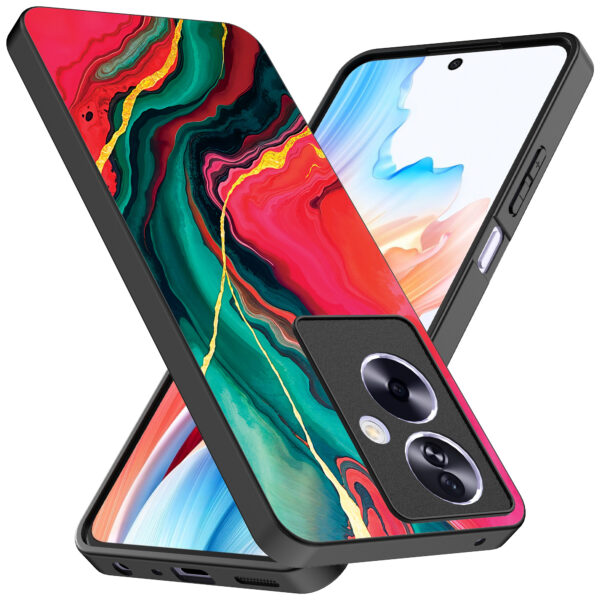Oppo A2 telefoonhoesje met rood groen marmer opdruk (2)