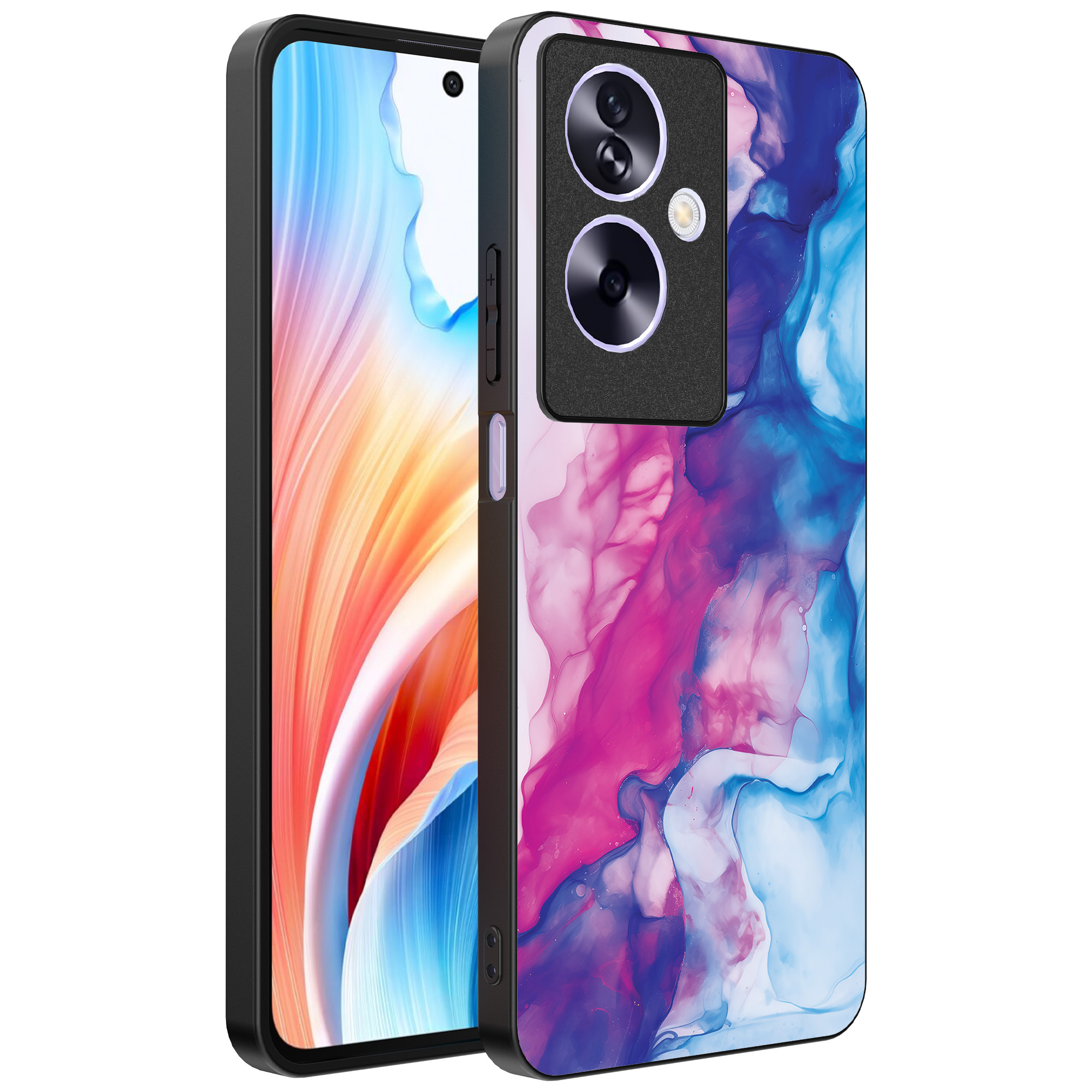 Oppo A2 telefoonhoesje met roze blauw marmer opdruk (1)