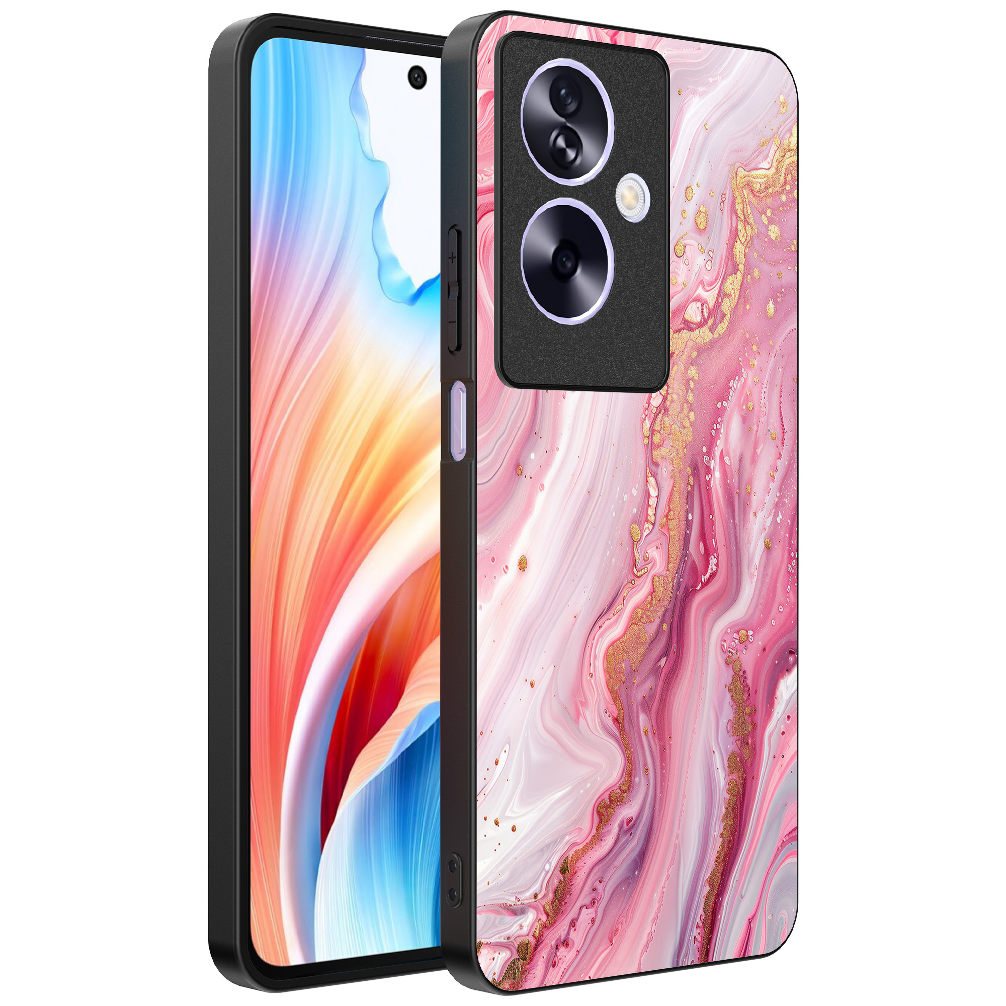 Oppo A2 telefoonhoesje met roze marmer opdruk (1)