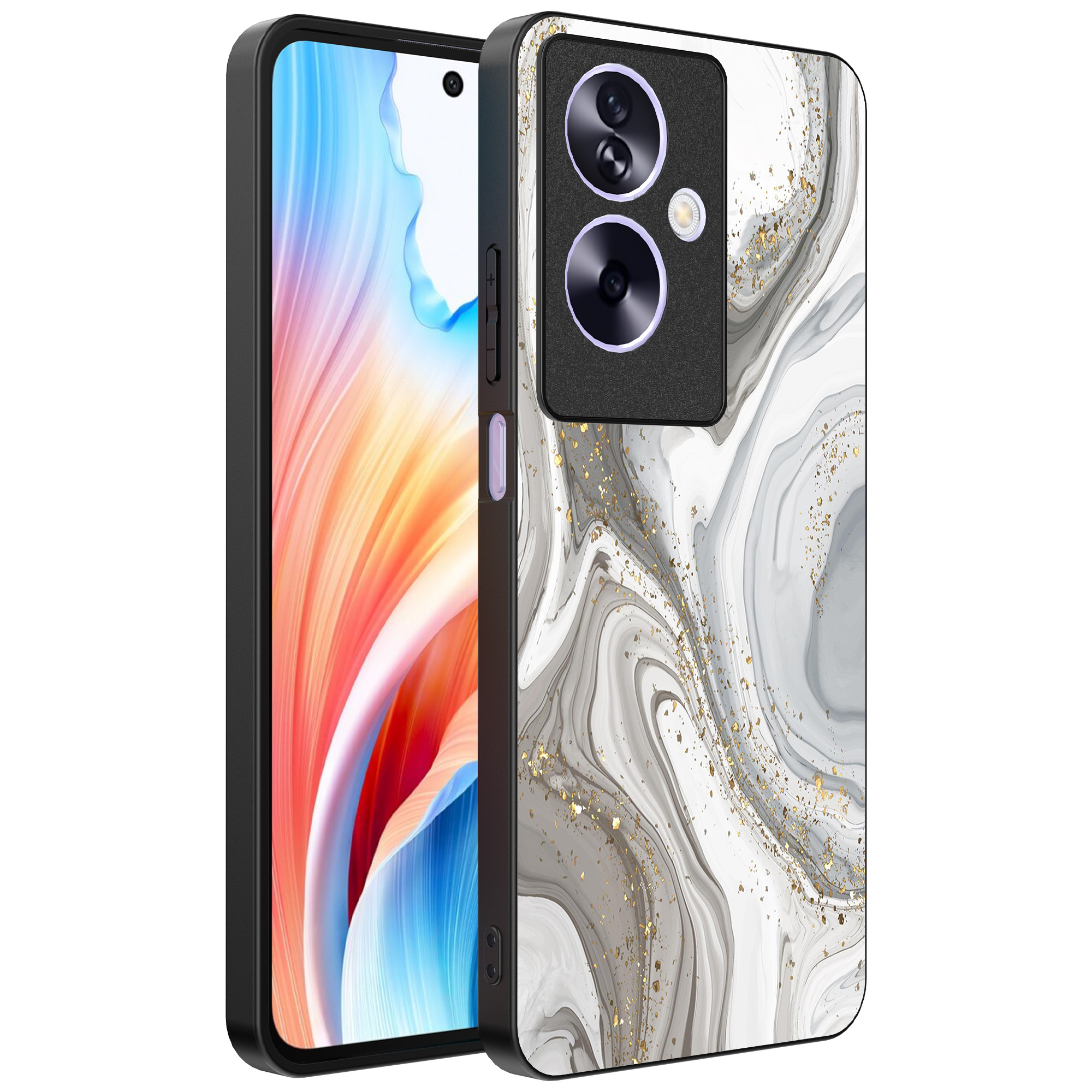 Oppo A2 telefoonhoesje met zilver marmer opdruk (1)