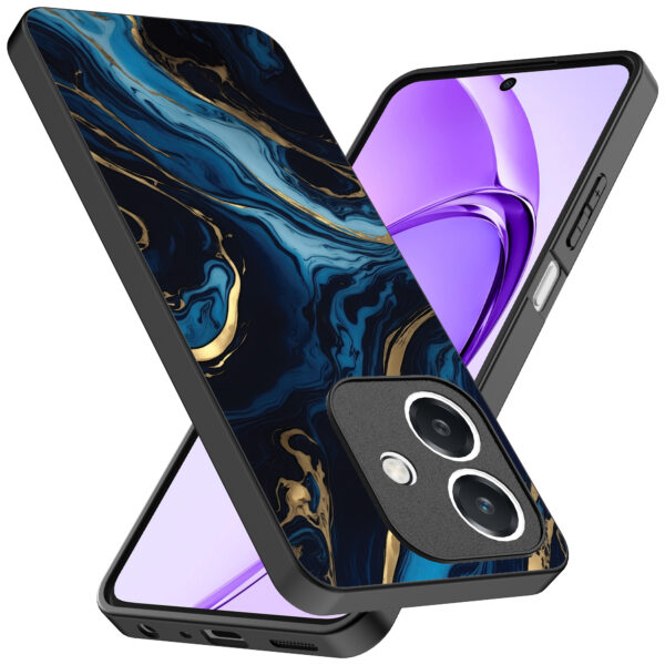Oppo A3 telefoonhoesje met blauw goud marmer opdruk (2)