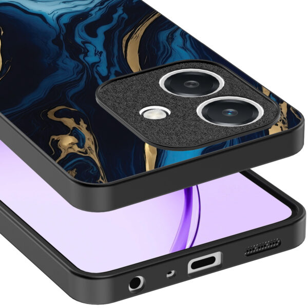 Oppo A3 telefoonhoesje met blauw goud marmer opdruk (4)