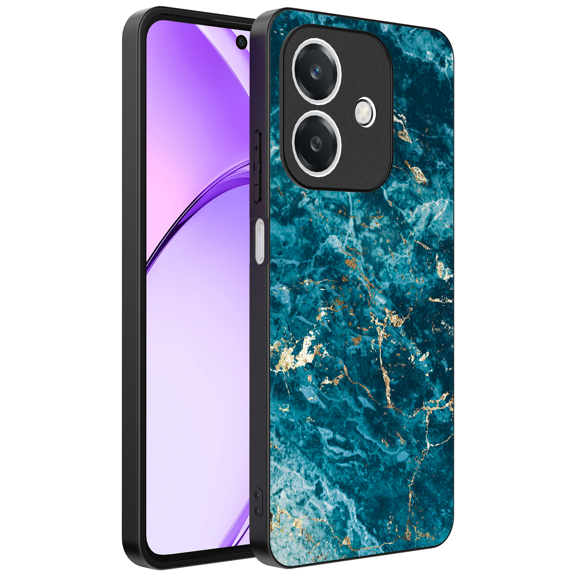 Oppo A3 telefoonhoesje met blauw marmer opdruk (1)