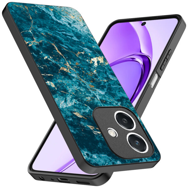 Oppo A3 telefoonhoesje met blauw marmer opdruk (2)