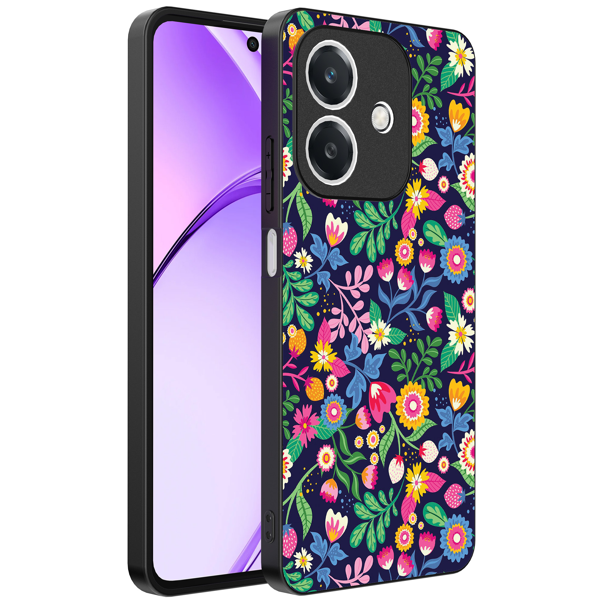 Oppo A3 telefoonhoesje met bloemen opdruk (1)