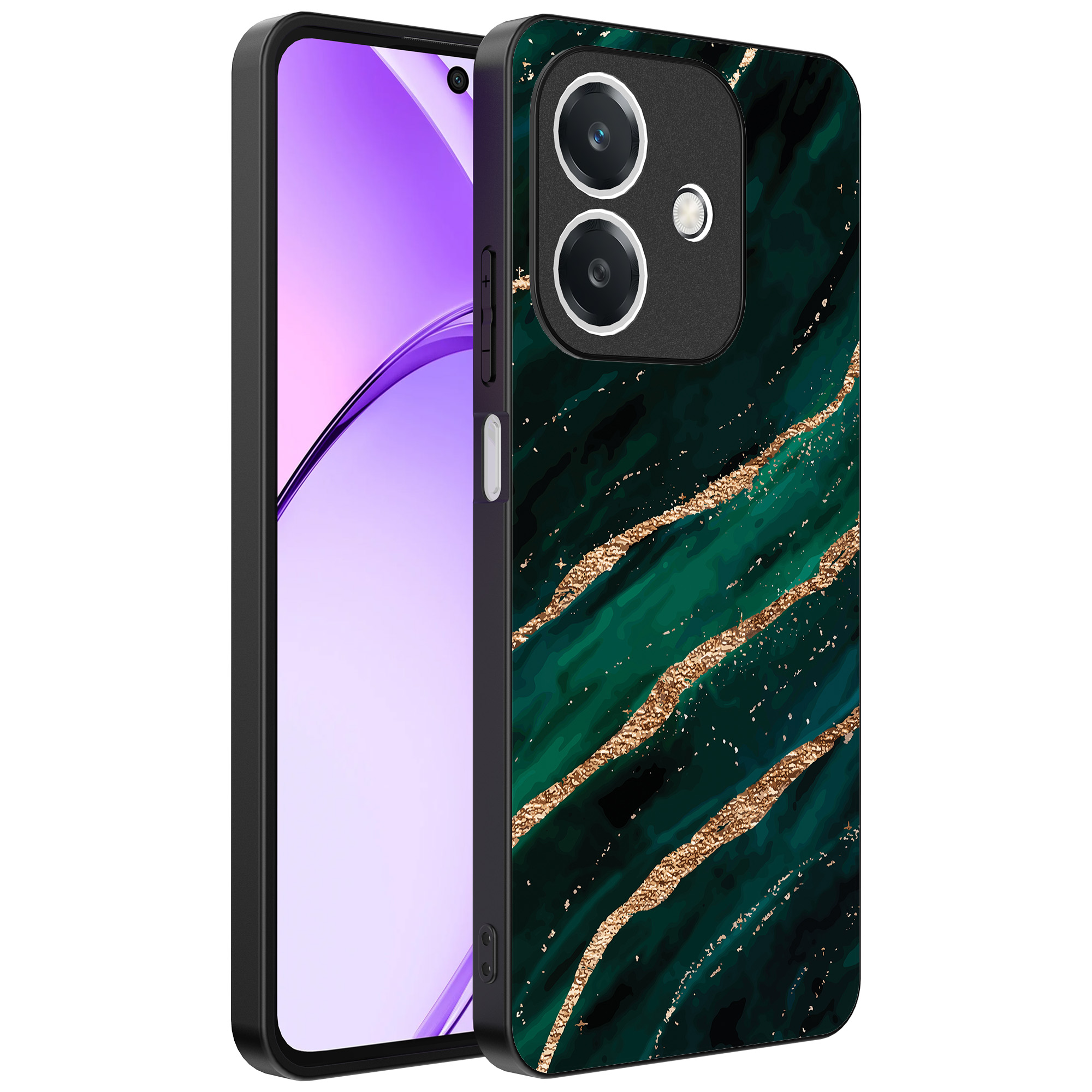 Oppo A3 telefoonhoesje met groen goud marmer opdruk (1)