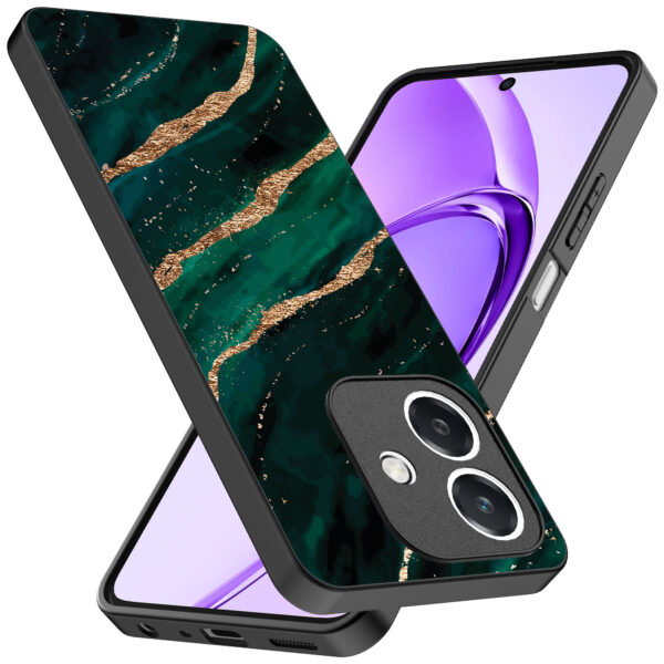 Oppo A3 telefoonhoesje met groen goud marmer opdruk (2)