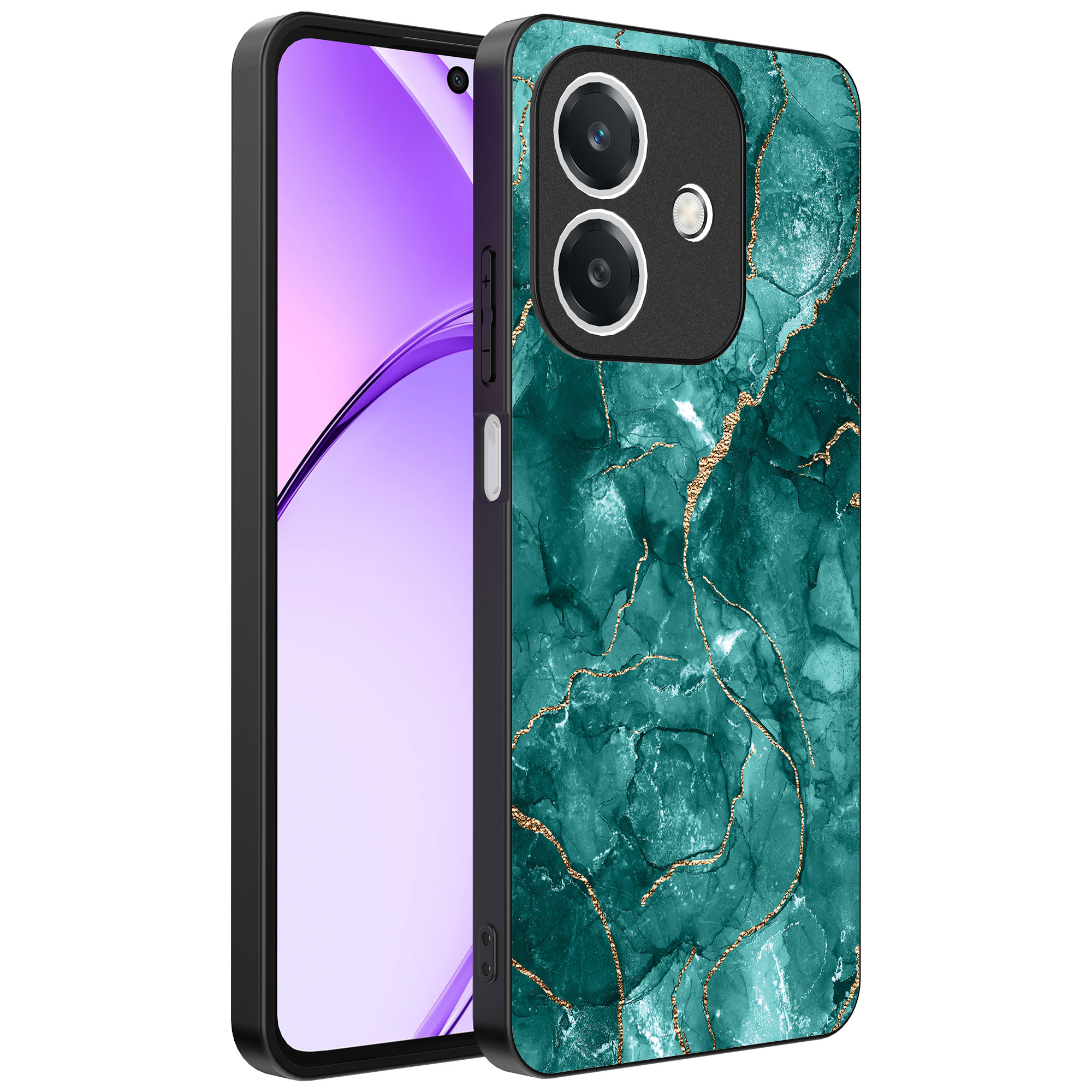 Oppo A3 telefoonhoesje met groen marmer opdruk (1)