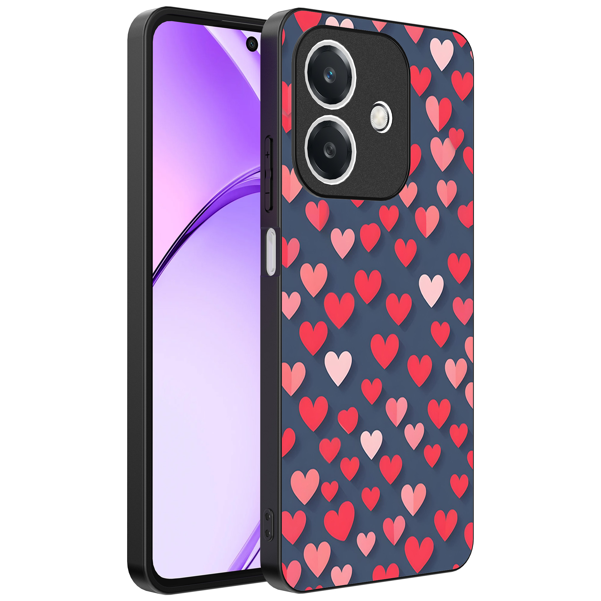 Oppo A3 telefoonhoesje met hartjes opdruk klein (1)
