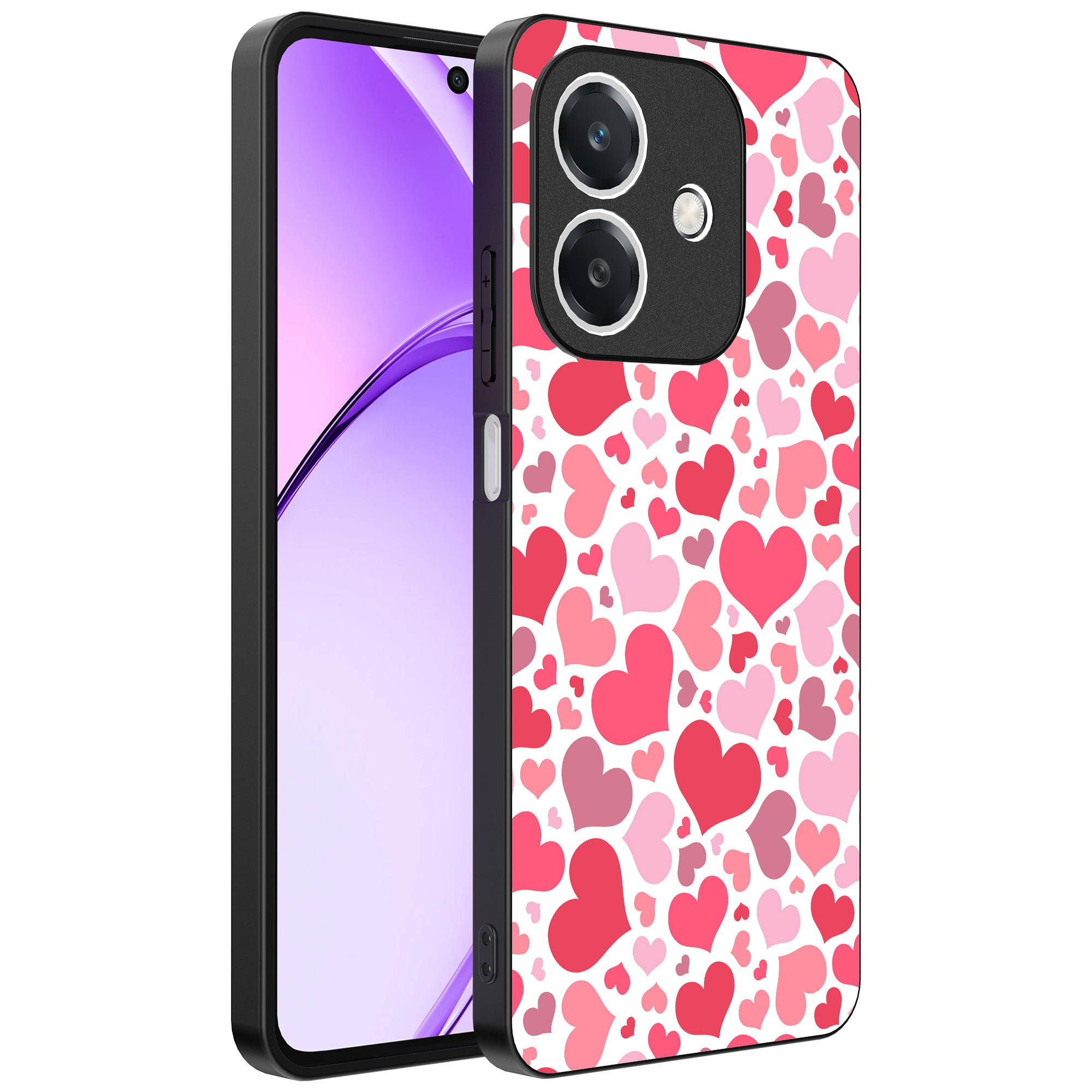 Oppo A3 telefoonhoesje met hartjes opdruk transparant (1)